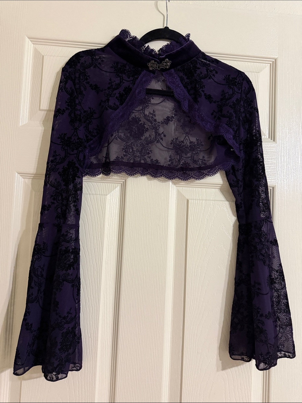 Purple Lace Cropped Bolero with Bell Sleeves